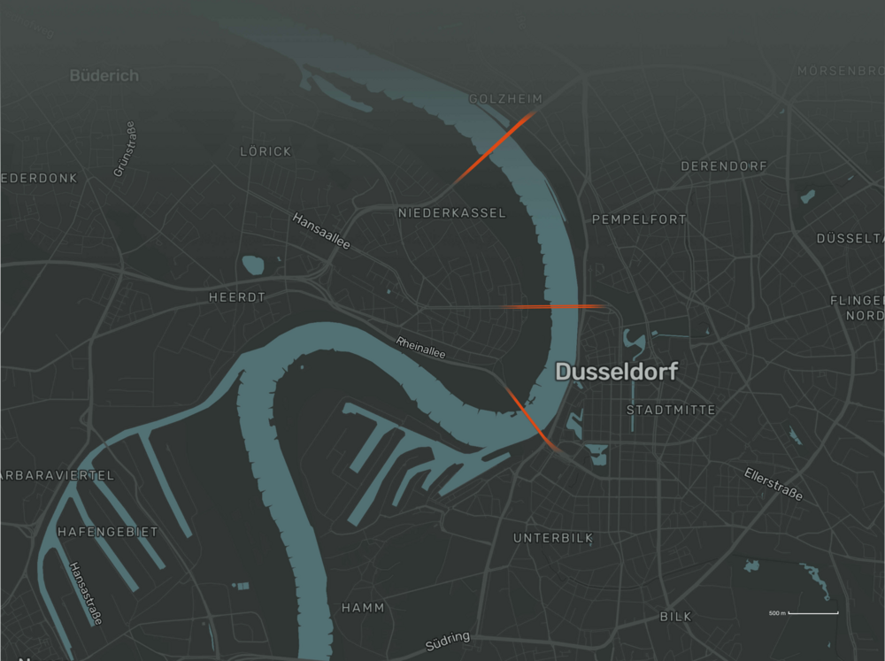Area map Düsseldorf, Heerdt, River Rhine - The Zipper