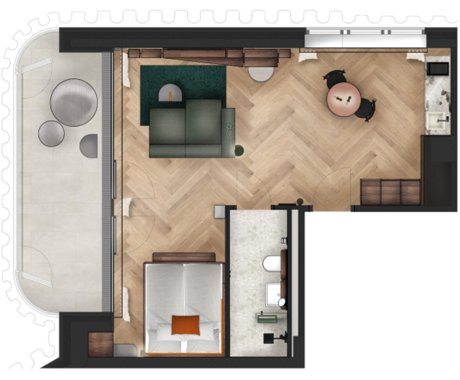 Layout of 'Apartment Loggia' in The Zipper