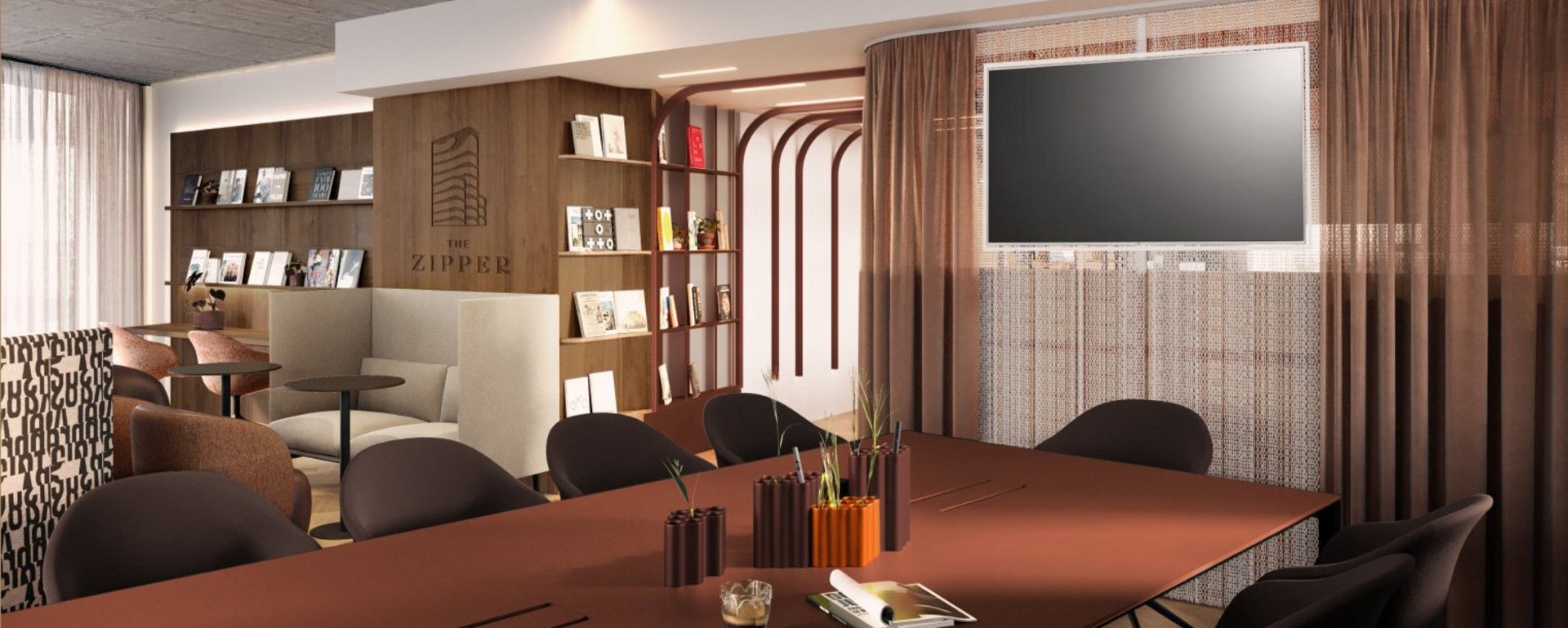 Konferenz-Tisch im Co-working-Raum von The Zipper